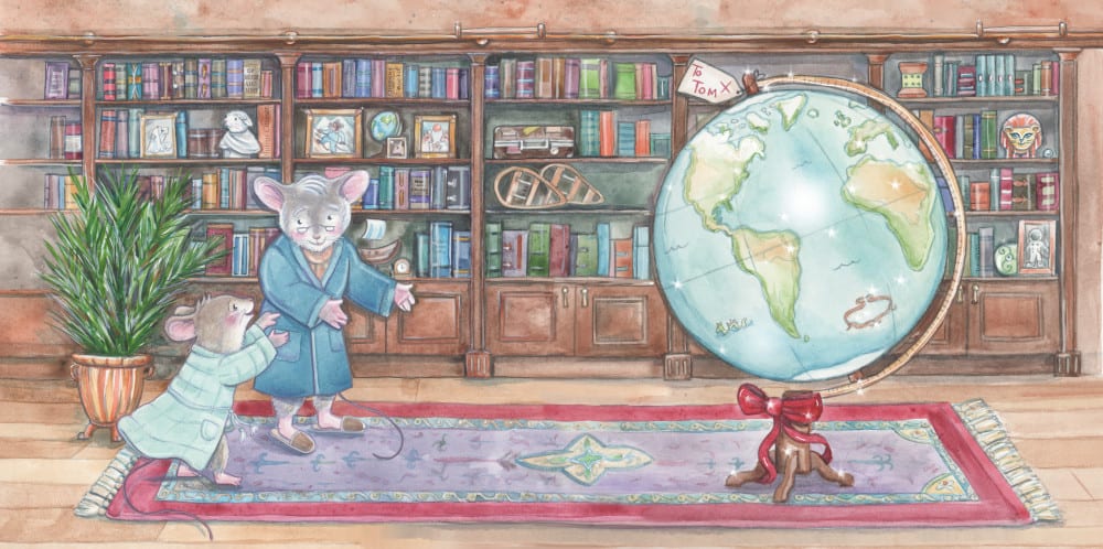 An illustration from 'You Can Do It Tom Mouse!' showing Tom and Grandfather in the study