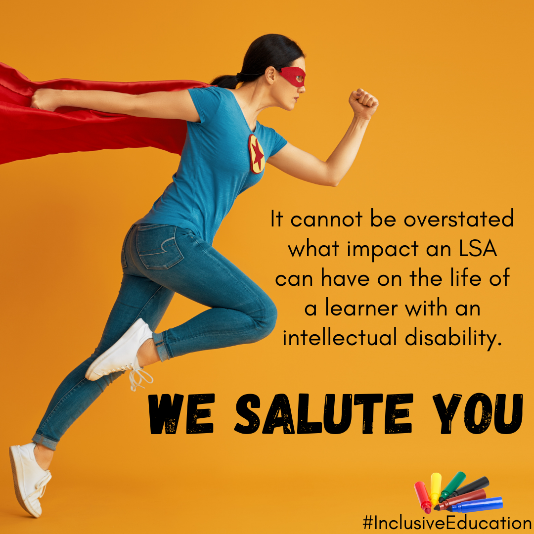 A stereotypical superhero figure next to the words: 'It cannot be overstated what impact an LSA can have on the life of a learner with an intellectual disability. We salute you.