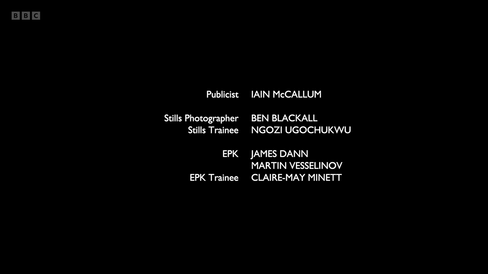 A screen shot of the credits from the first Ralph & Katie episode showing Claire May listed as EPK Trainee