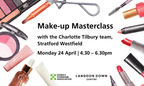 A graphic image of different types of make up and skin care products surrounding the text: Make-up Masterclass with the Charlotte Tilbury team, Stratford Westfield.